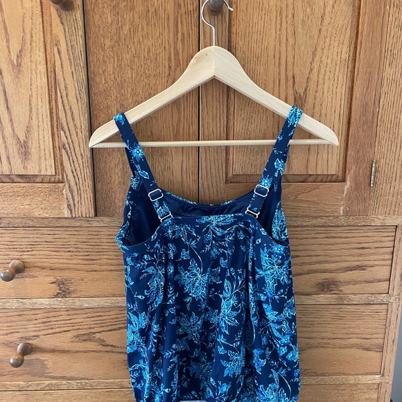 Lands End Deep Sea Navy Jacobean Blouson Swim Top Size 10 - Picture 6 of 7